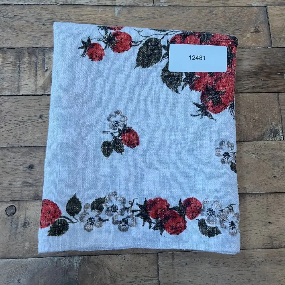 Vintage Strawberry Baskets Printed Linen Kitchen Dish Towel 24 x 15